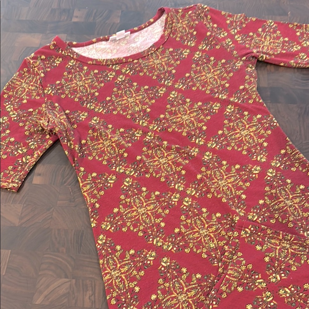 LuLaRoe Burgundy and Yellow Patterned Dress